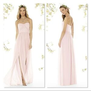 Social Bridesmaids Women's Blush Pink Strapless Draped Bodice Maxi Dress with Fr
